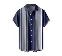 AIDTFUIEY Hawaiian Shirts for Men Short Sleeve Funny Stripe Printed Loose Fit Button Down Breathable Lightweight Beach Shirts for Summer Vacation Daily Wear Casual Gatherings (Blue, XL)
