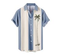 AIDTFUIEY Hawaiian Shirts for Men Short Sleeve Palm Tree Print Shirt Retro Button Down Regular Fit Breathable Lightweight Beach Vacation Shirts for Daily Wear Festival Celebrations (Light Blue, M)