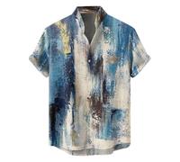 AIDTFUIEY Mens Shirts Short Sleeve Retro 3D Printed Shirt Casual Collar Button Down Breathable Lightweight Summer Beach Shirts for Daily Wear Vacation Festival Celebrations (Blue, XXXL)