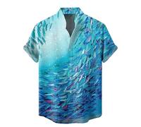 AIDTFUIEY Mens Shirts Short Sleeve Retro Fashion Printed Shirt Casual Collar Button Down Breathable Lightweight Summer Beach Shirts for Daily Wear Outdoor Leisure Smart Casual (Light Blue, XXL)