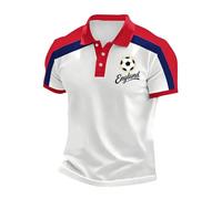 AIDTFUIEY World Cup 2026 Football T-Shirt Collared Neck Button Down Shirts Clear Printed Lightweight Tops Stretchy Jersey Poloshirt for Football Fans (Red, L)