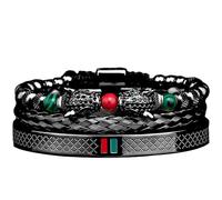AIDUOMIRZER 3pcs/set Classical Handmade Braiding Bracelet Hip Hop Men Pave CZ Leopard Head Roman Numeral Bracelet Stainless Steel Jewelry, 7.5inches, Stainless Steel, zircon gemstone