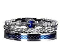 AIDUOMIRZER 3pcs/set Classical Handmade Braiding Bracelet Hip Hop Men Pave CZ Leopard Head Roman Numeral Bracelet Stainless Steel Jewelry, 6.6inch-7.5inch, Stainless Steel Copper, zircon gemstone