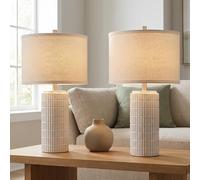 AIEAMPDO 23'' Set of 2 Modern Ceramic Table Lamps for Living Room Bedroom, Nightstand Farmhouse Beige White Desk Lamp for Bedside End Table Entryway, 2 LED Bulbs Included