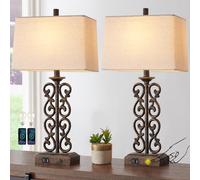 AIEAMPDO Set of 2 Farmhouse Touch Table Lamps for Living Room, 3 Way Dimmable with Dual USB Ports Vintage Rustic Bedside Desk Lamp, for Bedroom End Table, 2 LED Bulbs Included (Bronze)