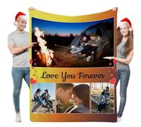 Aiebill Christmas Personalised Blanket, Custom Blankets with 4 Photo, Customised Photo Blanket Gifts for Adults, Birthday Gifts for Mom, Dad, Boyfriend, Girlfriend