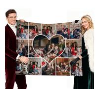 Aiebill Valentine's Gift Personalized Blanket with 15 Photos, Heart Shape Customized Blanket with Picture Customized Gift for Grandma Mom Dad Girlfriend Boyfriend Gift Thanksgiving Christmas