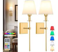 Aiehnid Battery Operated Wall Lights Set of 2,Gold Rechargeable Wall Lights with Remote Wireless Light for Wall,9 Colors Modes Cordless Indoor Battery Wall Sconce for Bedroom Living Room Hallway