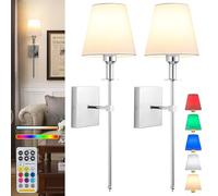 Aiehnid Battery Operated Wall Lights Set Of 2，with Color Temperature Dimmable Remote Control，Battery Powered Non Hardwired Wall Lamp，for Bedroom Farmhouse Bedside Reading Light (Color : Chrome)