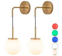 Aiehnid Battery Operated Wall Sconce Set of 2, Rechargeable Wall Sconce with Remote Dimmable Wireless Battery Powered Wall Lamp Decor Fixture for Bedroom Living Room White Fabric Shade(Gold)