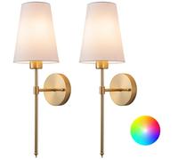 Aiehnid Battery Operated Wall sconces Set of Two,Wall Light Decor with Remote Control,RGB Wall Lights fixtures Wireless,Wall sconces for Bedside,Bedroom,Living Room(Color : Gold)