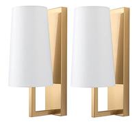 Aiehnid Fabric Shade Wall Light Set of 2 Battery Powered Run Wall Sconce No Wires Fixtures,Battery Operated Wall Lamp with Remote Control Dimmable Bulbs,for Farmhouse Bedroom Living Room Wall Decor