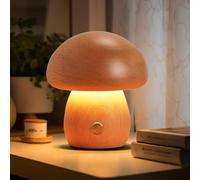 AIEHOUSE LED Cordless Bedside Touch Lamp, Small Wood Mushroom Rechargeable Lamp, Portable Dimmable Battery Cute Mushroom Lamp for Bedroom Nightstand