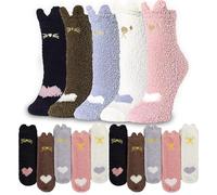 aieieii 10 Pairs Fluffy Socks Womens, Cat Ladies Socks Bed Sock for Women Winter Heart Pattern, Cute Embroidery Soft Warm Thick Cosy Sock for Girls Women Sister Couple Home Cat Gifts