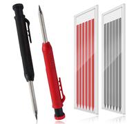 aieieii 14 Pcs Carpenters Pencil Set, Carpenter Pencil Work Pencils for Builders, with 12 2.8mm Pencil Lead Refills Replace 2 Colors, Long Head Deep Hole Marking for Woodworking and Construction