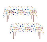 aieieii 2 Pack Happy Birthday Table Cloth, Party Table Cloths Colorful Polka Dots Birthday Tablecloths, Party Tablecloth Suitable for Decorating Birthdays Parties for Women and Men