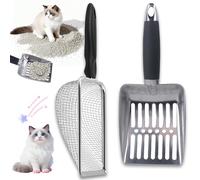 aieieii 2 Pcs Cat Litter Scoops, Cat Litter Scoop with Holder Pooper Scoopers, Litters Sifter Litters Cleaning Tool Mesh Shovel, Clean Fast Sifting Pooper Scooper Cats with Comfy Handle