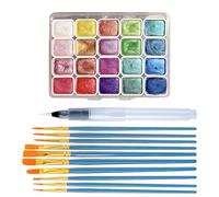 aieieii 20 Colors Watercolour Paint Set, Pearlescent Water Colour Paints Sets Glitter Paint Box with 11pcs Paintbrushes, Solid Watercolor Set, Gift Suitable for Artists and Painting Enthusiasts