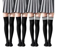 aieieii 4 Pairs Black Thigh High Socks, Black Knee High Socks, Black Over The Knee SOCKS Womens, Over Knees Sock Women Long Sock Women Knees Heigh for Girls Ladies over Leg Heigh Sockset