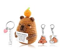 aieieii 4 Pcs Capybara Positive Crochet Animals, Positive Gifts, Capybara Keyring, Emotional Support Crochet Positivity Gifts Suitable for Gifting to Family Friends and Colleagues