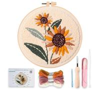 aieieii 8Pcs Punch Needle Kits, Punch Needle Kit for Beginners Sunflower Design DIY Embroidery Starter Kit with Hoop Punchs Needles Instructions Applicable to Decorate Bedroom, Walls Embroidery Kits