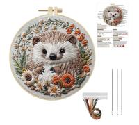 aieieii Hedgehog Embroidery Kit, Stamp Embroidery Kits for Beginners, Autumn Embroidery Kit, Cute Animal Flower Pattern Hand Embroiderys Set Diameter 15cm for Beginner Home Craft Use