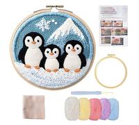 aieieii Penguin Punch Needle Kit for Beginners, Punch Needle Kits, Embroidery Kit for Beginners, Embroidery Starter Kits Complete Three Little Penguins Craft for Home Crafts Gift Giving Beginners