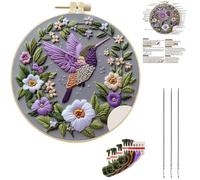 aieieii Purple Bird Embroidery Kit for Beginners, Embroidery Kits with 15cm Style Hoop, Punch Needle Kits, Aesthetic Stamp Embroiderys, Suitable for Home Decoration and Handmade Gifts