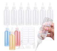 Aieino 10 Pack 100ml Squeeze Bottles with Nozzles, Caps, 2 Funnels & Labels - Clear Plastic Squeezy Sauce Bottles Condiment Dispensing Container for Kitchen Travel Art Liquid, Paint, Toiletries