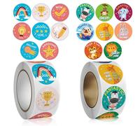 Aieino 1000pcs Teacher Stickers for Children - 25mm Self Adhesive Sticker 16 Assorted Cute Patterns Pencil Stars Yes Trophy Labels Teacher Supplies for Primary, Secondary Students Motivational Awards