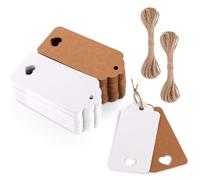 Aieino 100PCS Gift Tags with String for Presents - 4x9cm Kraft Paper Tags Blank Labels Hollow Heart Pattern Decorative Name Tags for Valentines Day, Birthday, Wedding, Party(Brown & White)