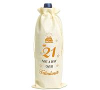 Aieino 21st Birthday Wine Bottle Gift Bag for Girls - Reusable Burlap Wine Bag with Drawstring 21 Not A Day Over Fabulous Design Champagne Covers Carrier for Bottle, for Birthday, New Year(Beige)