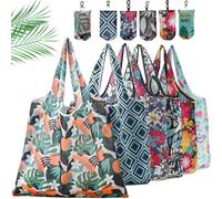 Aieino Foldable Shopping Bags 6PCS Reusable Folding in a Pouch Strong Large | Eco, Folding, Water-resistant, Washable, Grocery Bags, Shopping Tote, Heavy Duty for Daily, Outdoor, Picnic Loading (Flower)