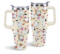 aienssfwe Halloween Tumbler, Cute Pumpkin Ghost Tumbler with Handle and Straw, 40 oz Stainless Steel Insulated Water Bottle Halloween Gifts for Women