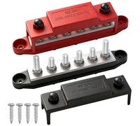 Aienxn 12V 250A Bus Bar Marine 6 x 1/4"(M6) Studs Power Distribution Block for Car and Boat (Black+Red)