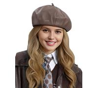 AIEOE Faux Leather Beret Hats for Women Stylish Artist French Berets Classic Octagonal Painter Hat Adjustable Girls Ladies Beret Caps Brown Medium