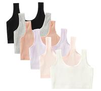 AIEOE Girls' Pack of 6 Elastic Wireless Training Bra First Bra for Girls Seamless Cami Bralettes Sports Solid Color Vest Medium 10-12 Years