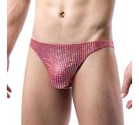 AIEOE Men’s Rave Briefs Sequined Brief Sexy Underwear Hot Panties Low Rise Bikini Briefs Glitter Stretch Underpants Metallic Shiny Sissy Pouch Panties Red