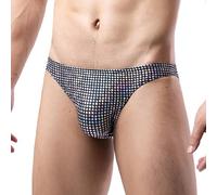 AIEOE Men’s Rave Briefs Sequined Brief Sexy Underwear Hot Panties Low Rise Bikini Briefs Glitter Stretch Underpants Metallic Shiny Sissy Pouch Panties Black