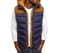 AIEOE Men's Down Vest Warm Gilet with Hood Zipper Pockets Hooded Jacket Sleeveless Coat Blue M