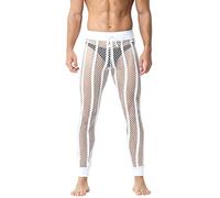 AIEOE Men's Fishnet Trouser Quick Dry Breathable Light Weight Mesh Trouser See Through Pant Sexy Mesh Pant White