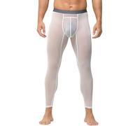 AIEOE Men's Ice Silk Underpants Smooth Seamless Sports Trousers Transparent Yoga Leggings Oily Shine Skinny Trousers EU XXL White