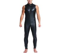 AIEOE Men's Jumpsuit Patent Leather PVC Jumpsuit with Long Zip Sexy One-Piece Suits Slim Fit, Black 04, 3XL