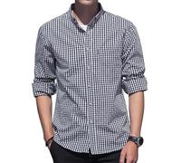 AIEOE Mens Long Sleeve Plaid Shirt Checked Work Shirts Business Formal Plaid Shirts Button Down Cotton Plaid Shirts Country Check Top Classic Plaid Blouse Slim Fit 3XL Black