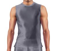 AIEOE Men's Oily Shine Undershirt High Elasticity Sleeveless Vest Silky Soft Tank Top for Nightclub Party EU L Grey