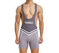 AIEOE Men's Ringer Jersey Wrestling Singlet Jersey Sport Jumpsuit Jockstrap Leotard Athletic Supporters Weightlifting Jock Bodysuit One Piece Sleeveless Grey