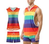 AIEOE - Men's See Through Shirt Short Sleeve/Sleeveless Mesh Sheer Fishnet Shirt Sexy Rainbow Tank Top Crewneck Casual Shirts Vest Fashion Fancy Transparent Hollow Out Muscle Top S-XXL