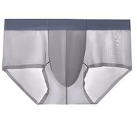 AIEOE Mens Sexy Seamless Briefs Ice Silk Underwear Breathable Boxer Briefs See Through Underpants Bulge Pouch Panties Ultra Thin Sheer Briefs XL Dark Grey