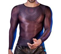 AIEOE Men's Sheer Mesh Shirt See Through Long Sleeve Undershirt Transparent Festival Outfit Party Breathable T-Shirt Black One Size Fits S-M