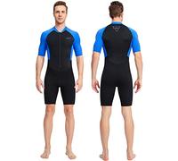 AIEOE Mens Short Sleeve Wetsuits Sun Protection Swimsuit 1.5mm Thickness Shortie Wetsuit Front Zip Wetsuits Surfing Diving Suit One Piece Swimwear Quick Dry Wetsuit，Blue-1，S